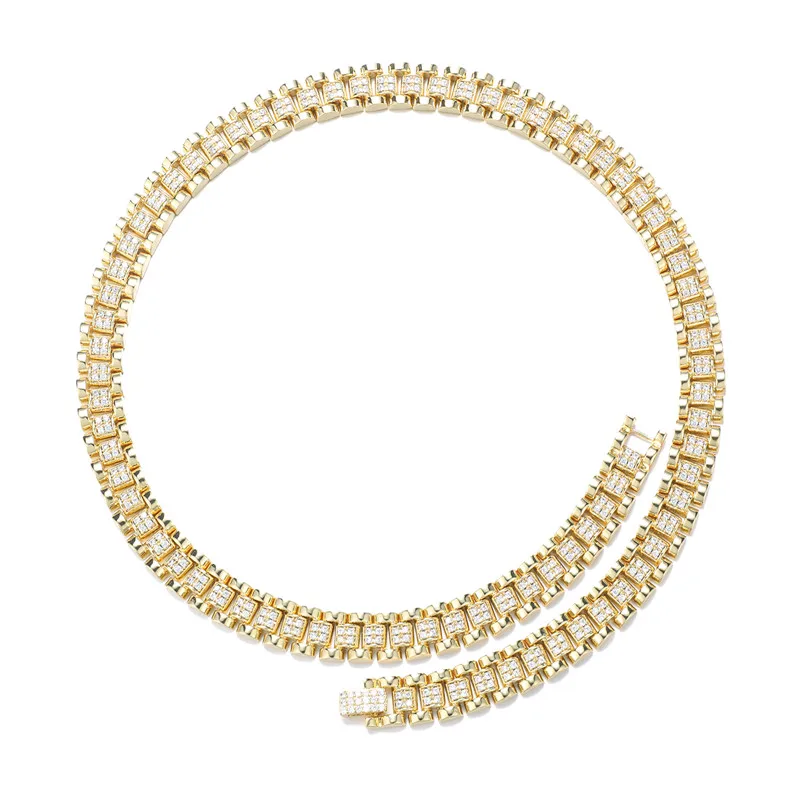 10mm Rolex Chain Iced Out Watch Band Gold Plated Necklace