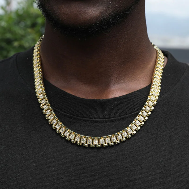 10mm Rolex Chain Iced Out Watch Band Gold Plated Necklace
