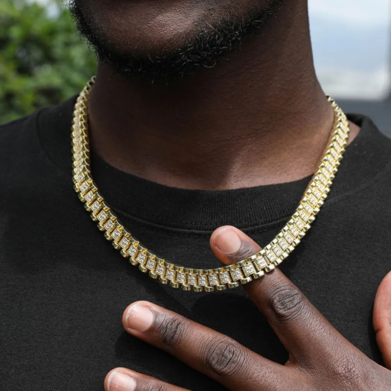 10mm Rolex Chain Iced Out Watch Band Gold Plated Necklace