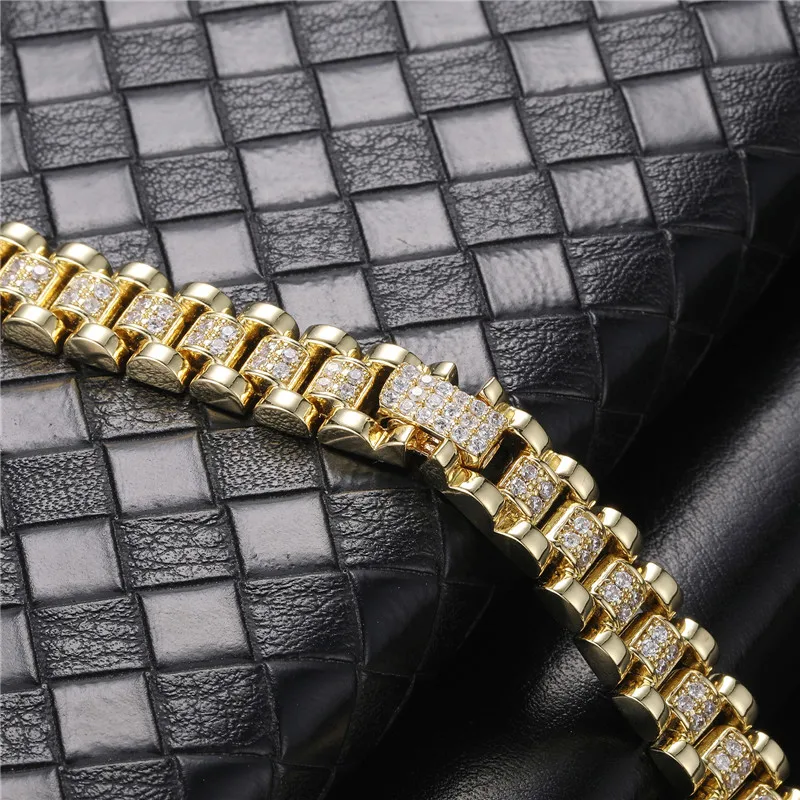 10mm Rolex Chain Iced Out Watch Band Gold Plated Necklace