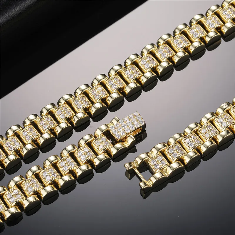 10mm Rolex Chain Iced Out Watch Band Gold Plated Necklace