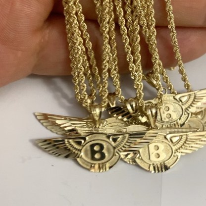Bentley Wings Pendant with Rope Chain Gold Plated Custom Initial Necklace
