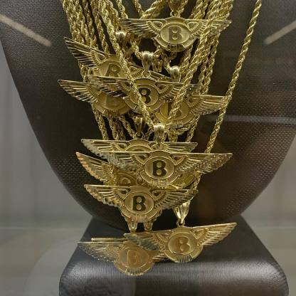 Bentley Wings Pendant with Rope Chain Gold Plated Custom Initial Necklace