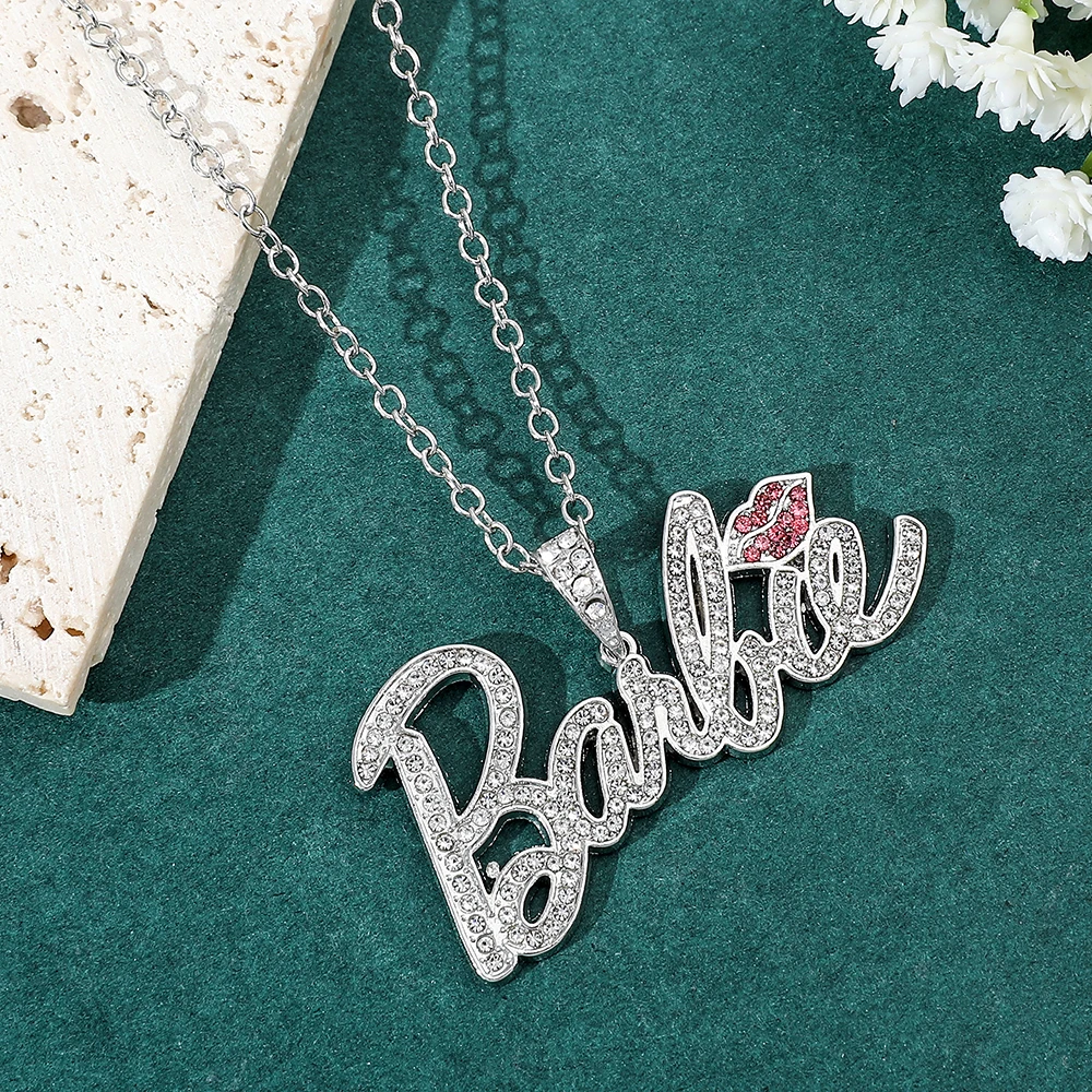 Zircon Inlay Hip Hop Nameplated With Lips Pendant Personalized Name Necklace
