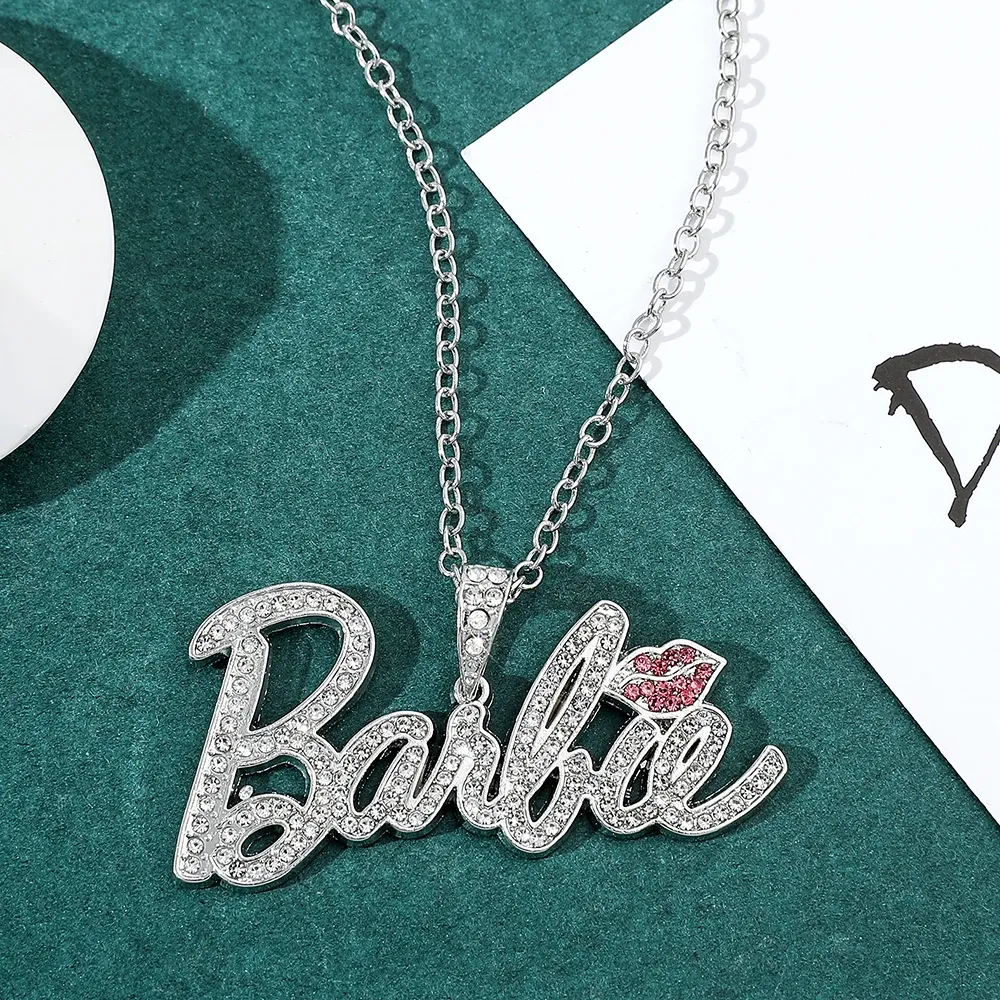 Zircon Inlay Hip Hop Nameplated With Lips Pendant Personalized Name Necklace