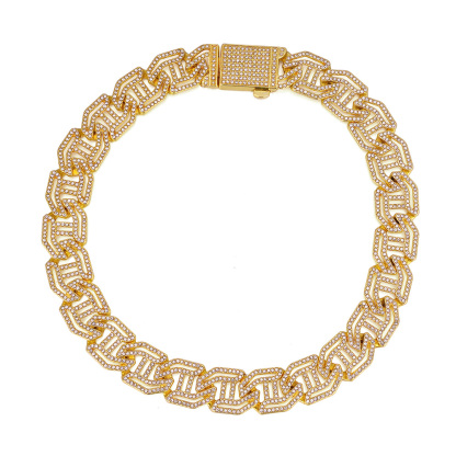 Full Diamond Plated Square Lock and Chain Alloy Hip Hop Necklace