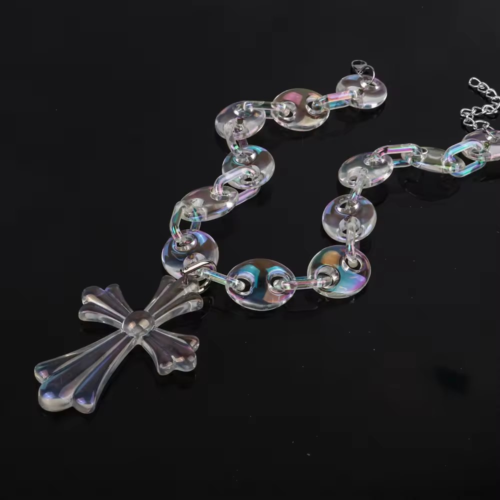 Cross Necklace Chunky Pig Nose Link Chain Acrylic Necklace 
