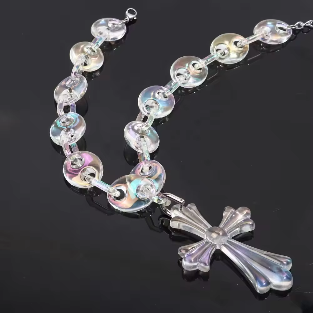 Cross Necklace Chunky Pig Nose Link Chain Acrylic Necklace 
