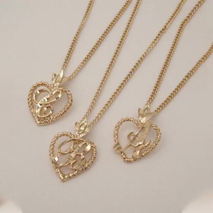 Roma Initial Heart Necklace Gold Plated Custom Letter Necklace