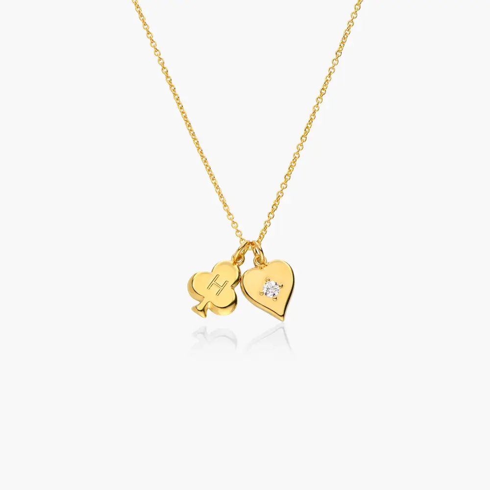 Willow Card Initial And Diamond Heart Pendant Custom Gold Plated Initial Necklace 