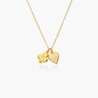 Willow Card Initial And Diamond Heart Pendant Custom Gold Plated Initial Necklace 