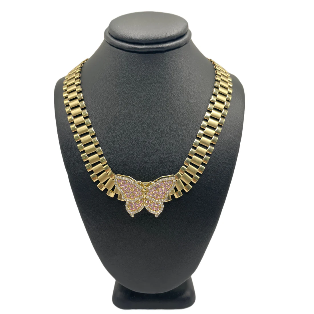 Pink Butterfly Rolex Chain Necklace Gold Plated Classic Necklace 12mm 