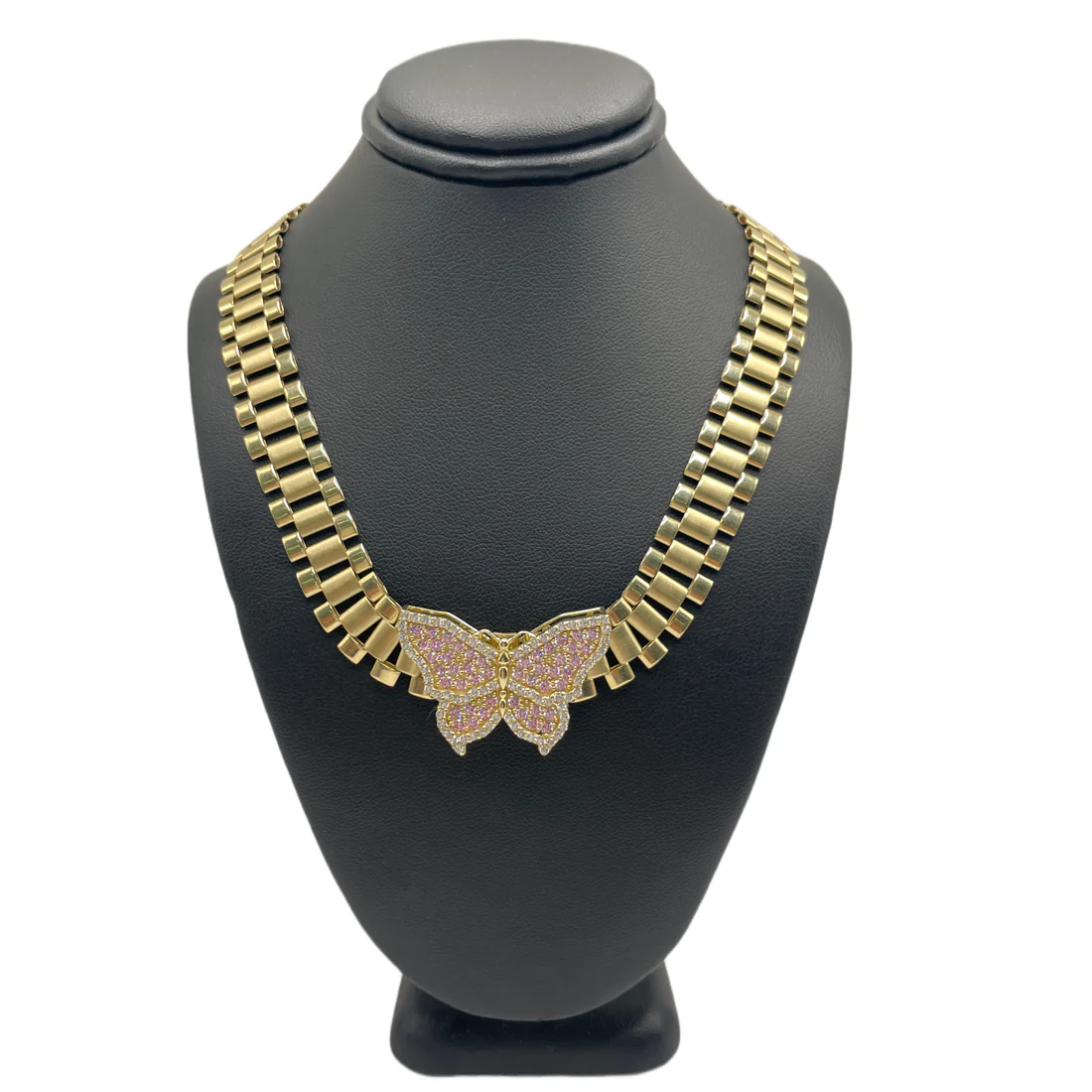 Pink Butterfly Rolex Chain Necklace Gold Plated Classic Necklace 12mm Width