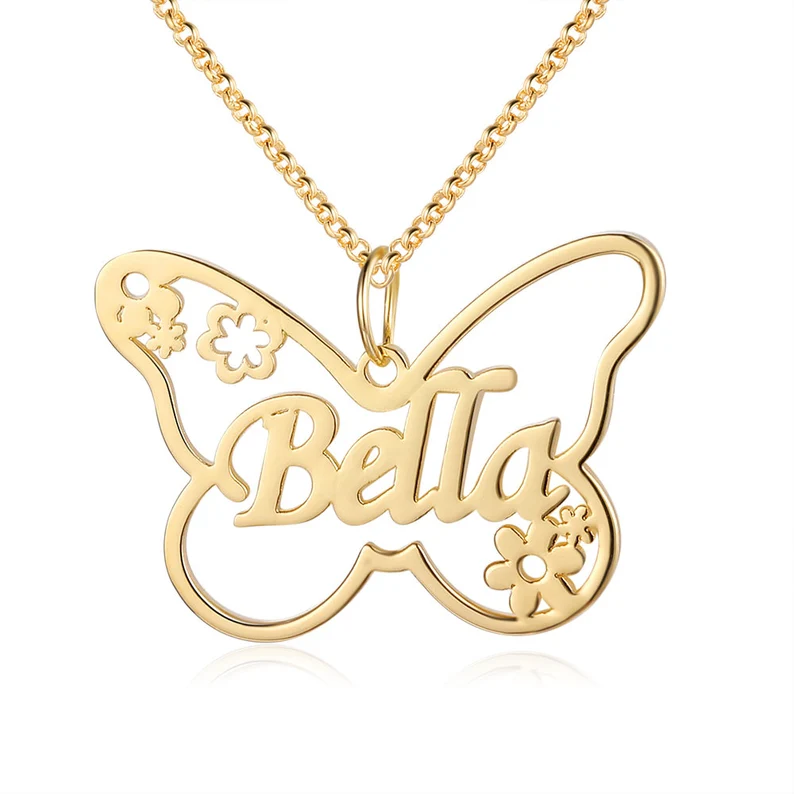 Custom Butterfly Name Necklace Gold Plated Personalized Name Necklace 