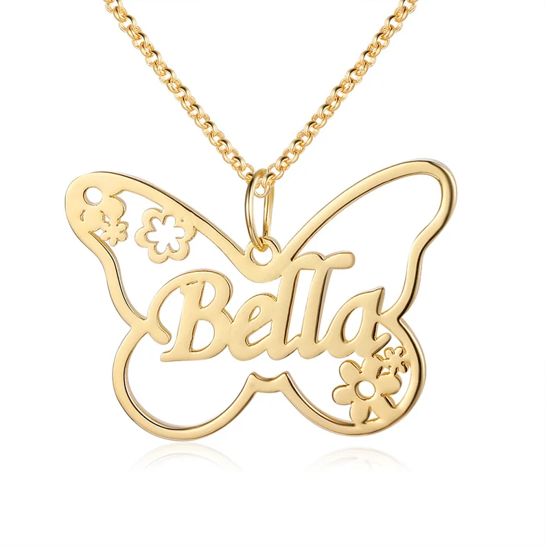 Custom Butterfly Name Necklace Gold Plated Personalized Name Necklace