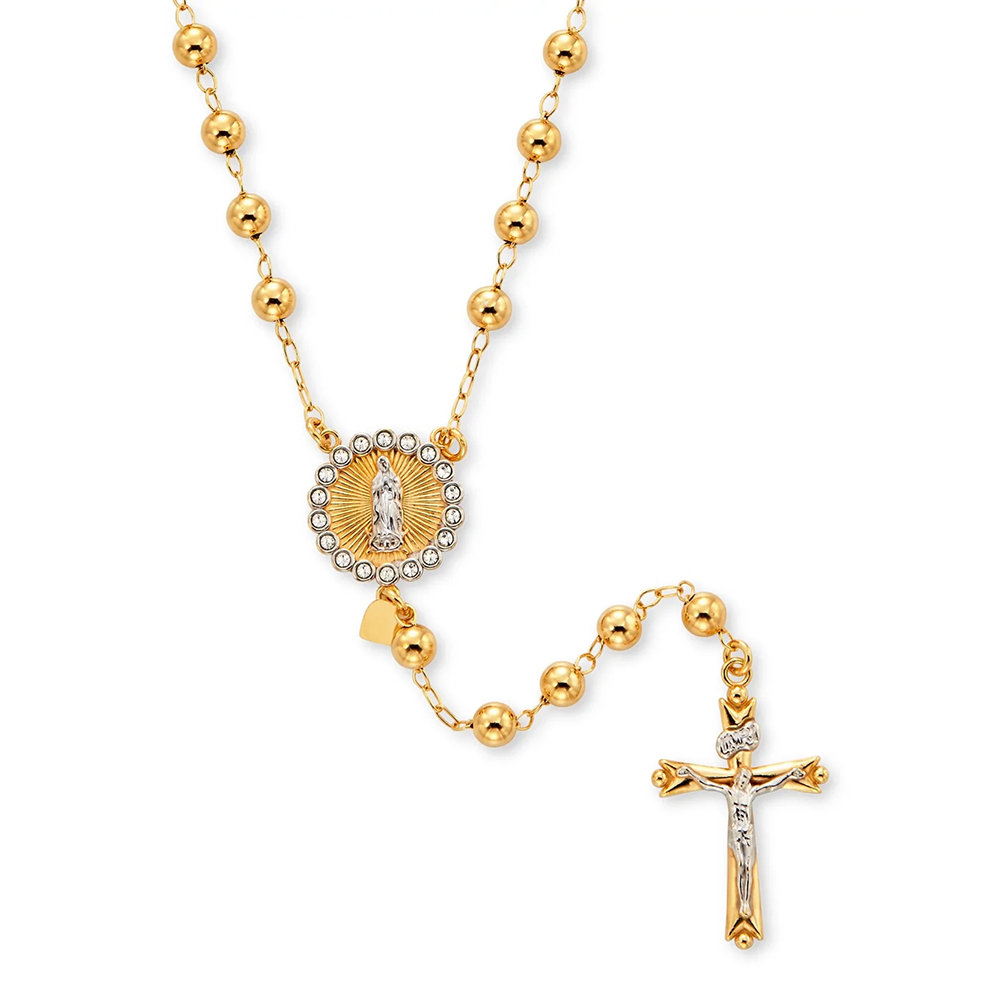 Crystal Virgin Mary Rosary Pendant Cross Crucifix Necklace for Women