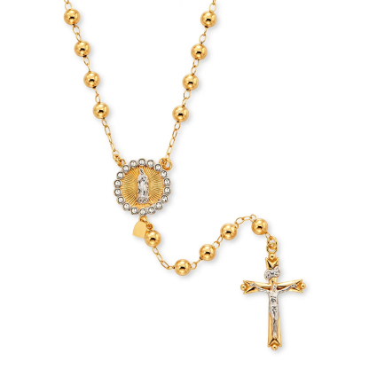  Crystal Rosary Gold Plated Cross Necklace Religious Jewelry