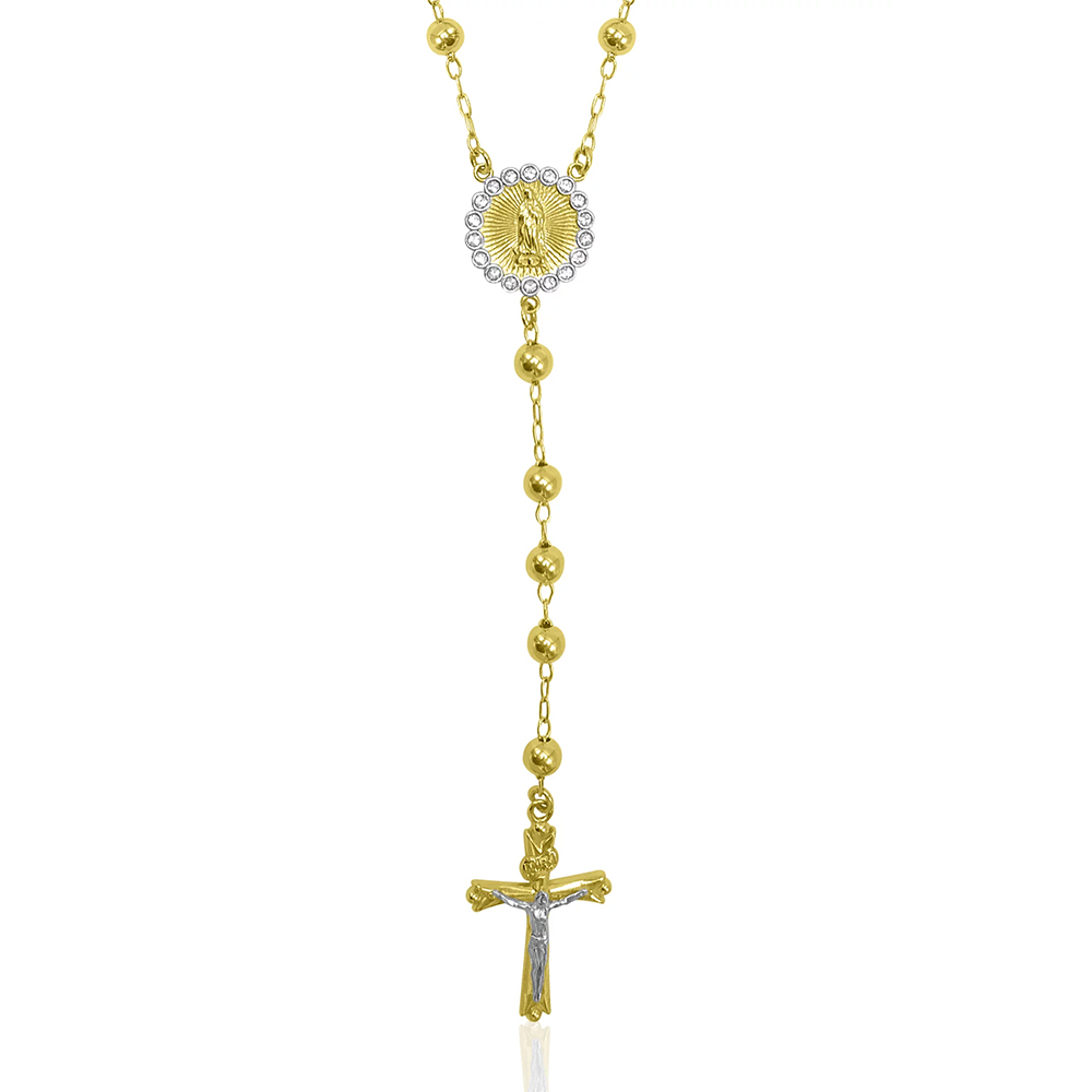  Crystal Rosary Gold Plated Cross Necklace Religious Jewelry