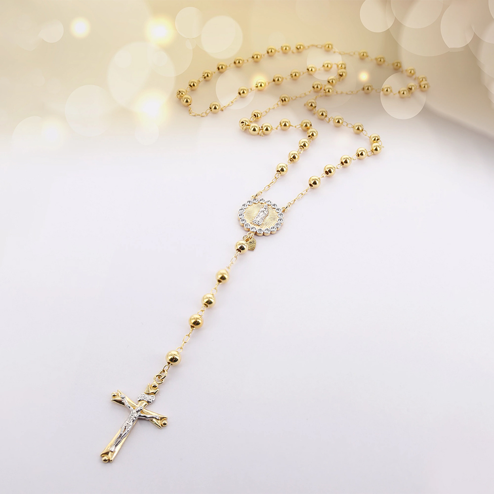  Crystal Rosary Gold Plated Cross Necklace Religious Jewelry