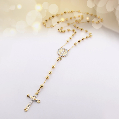  Crystal Rosary Gold Plated Cross Necklace Religious Jewelry