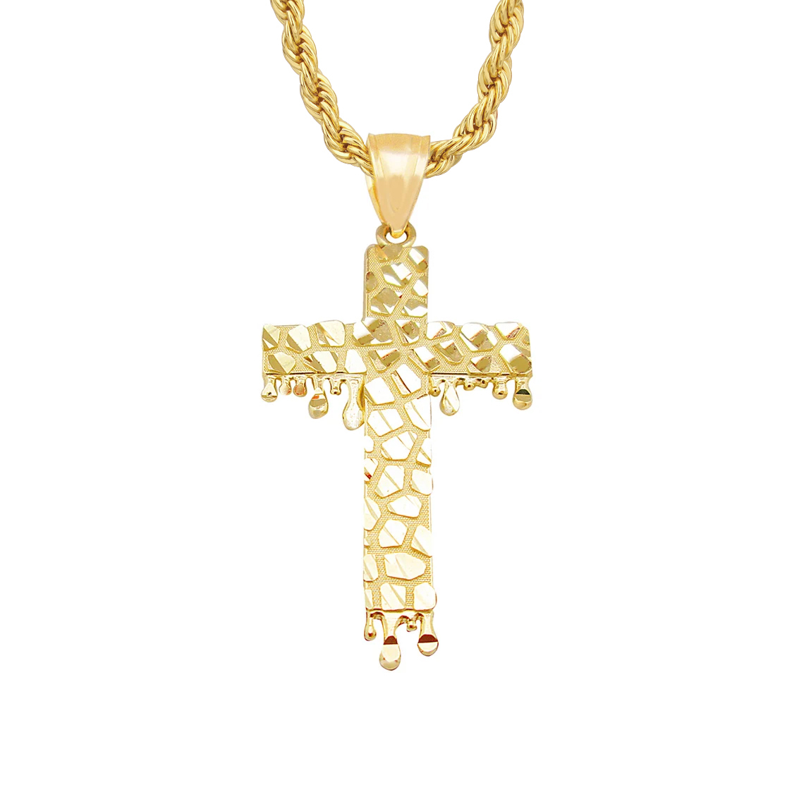 Dripping Heart Cross Pendant Diamond Cut Nugget Necklace Christian Jew