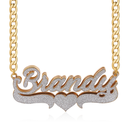Shiny Heart Shape Stainless Steel Customized Double Layer Name Necklace 