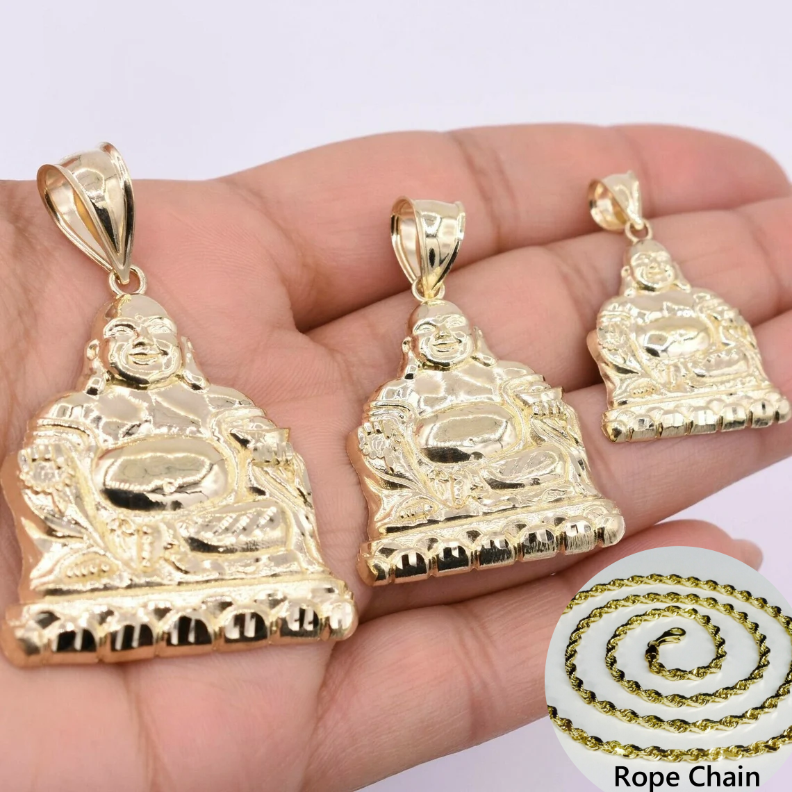 Buddha Pendant Necklace Rope Chain Gold Plated Necklace