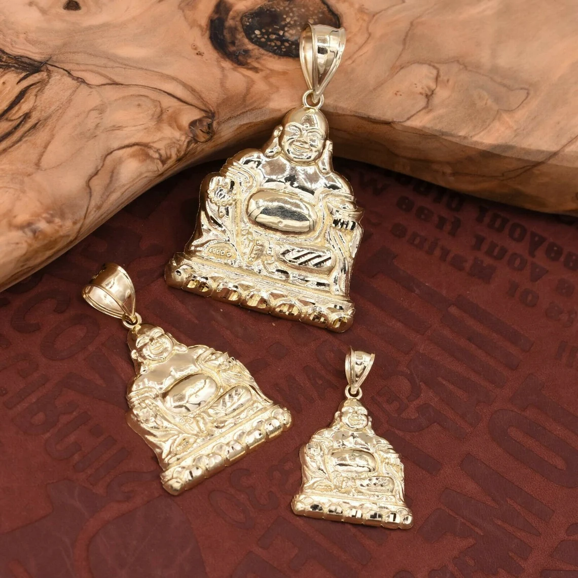 Buddha Pendant Necklace Rope Chain Gold Plated Necklace