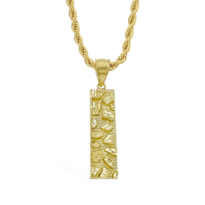 Nugget Bar Charm Pendant Gold Plated Necklace