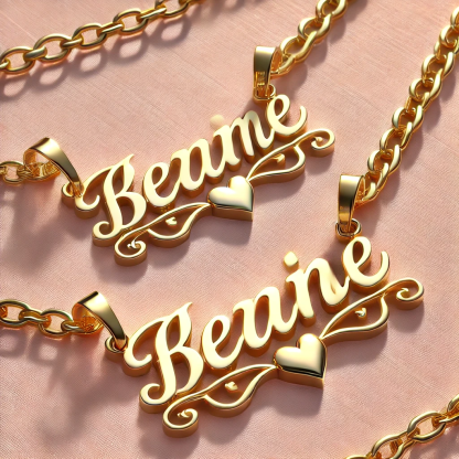 Heart Nameplate Personalized Gold Plated Name Necklace