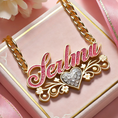 Chic Name Necklace with Love Design Below