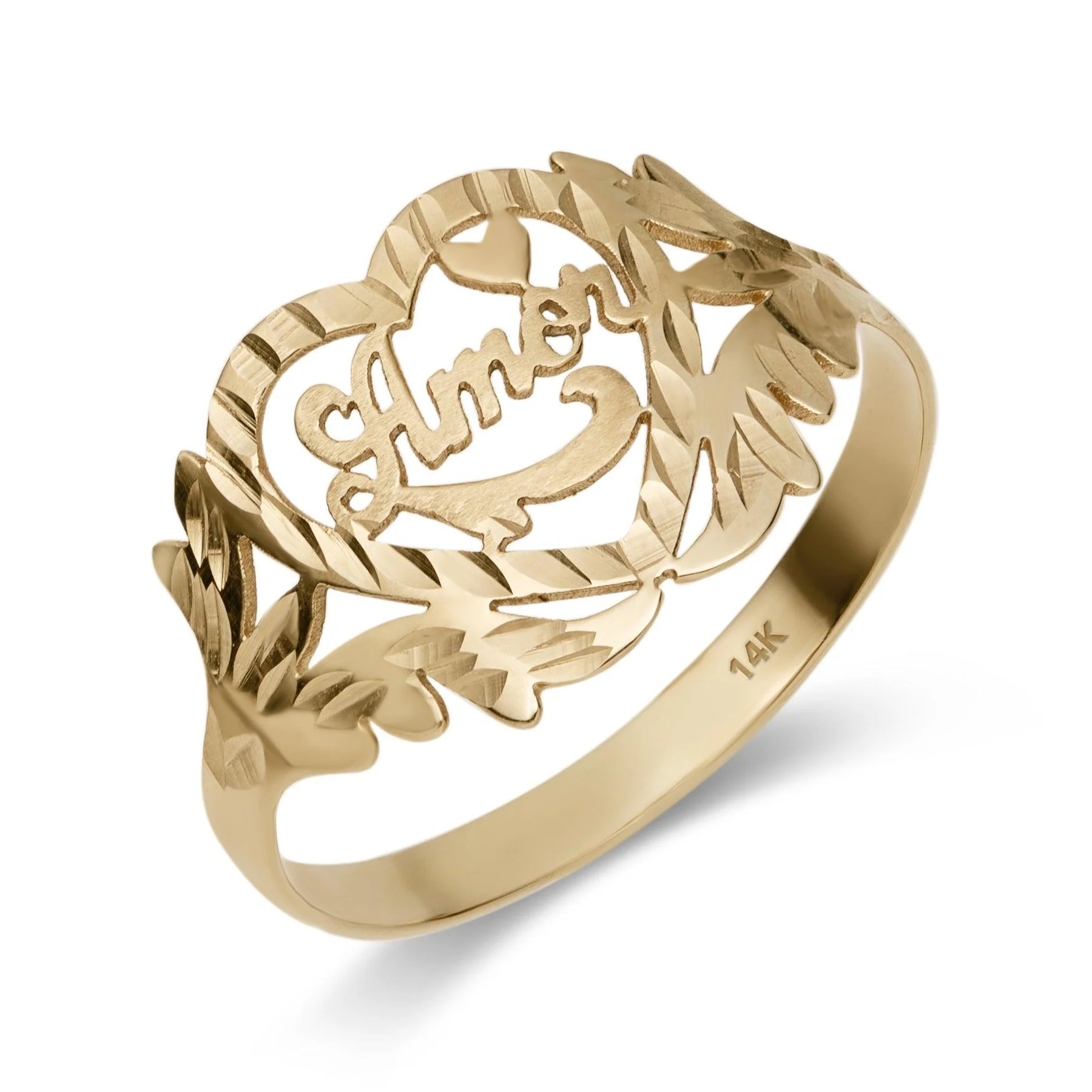 Heart Shaped Engraved Personalized Custom Name Ring