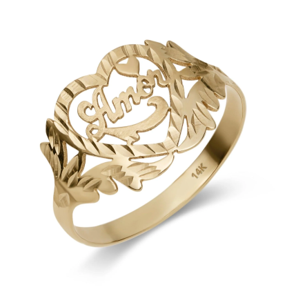 Heart Shaped Engraved Personalized Custom Name Ring