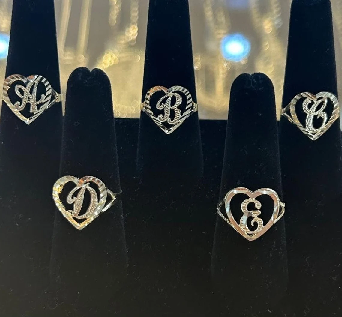 Heart Shaped Classic Personalized Custom Initial Ring