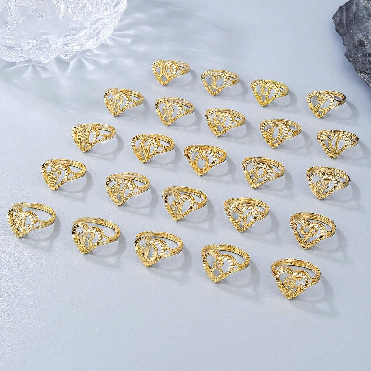 Heart Shaped Classic Personalized Custom Initial Ring