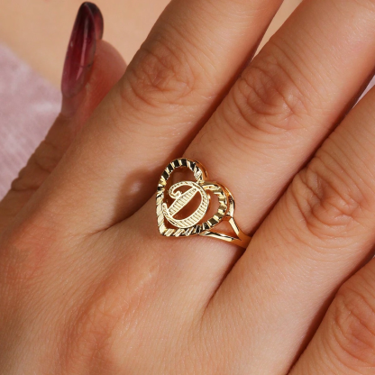 Heart Shaped Classic Personalized Custom Initial Ring