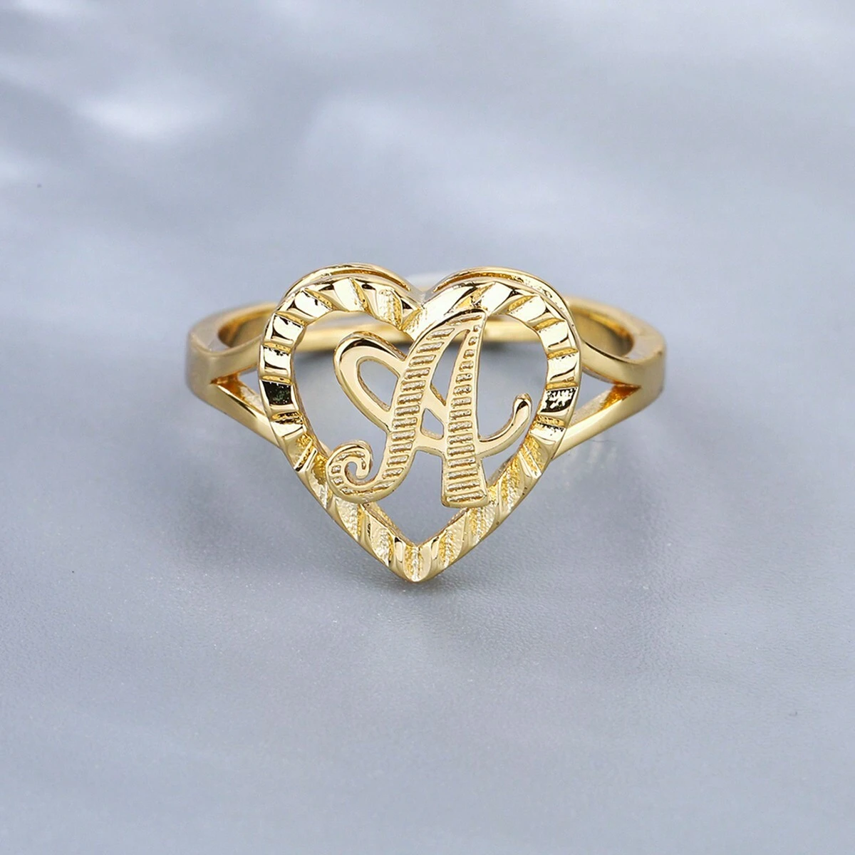 Heart Shaped Classic Personalized Custom Initial Ring