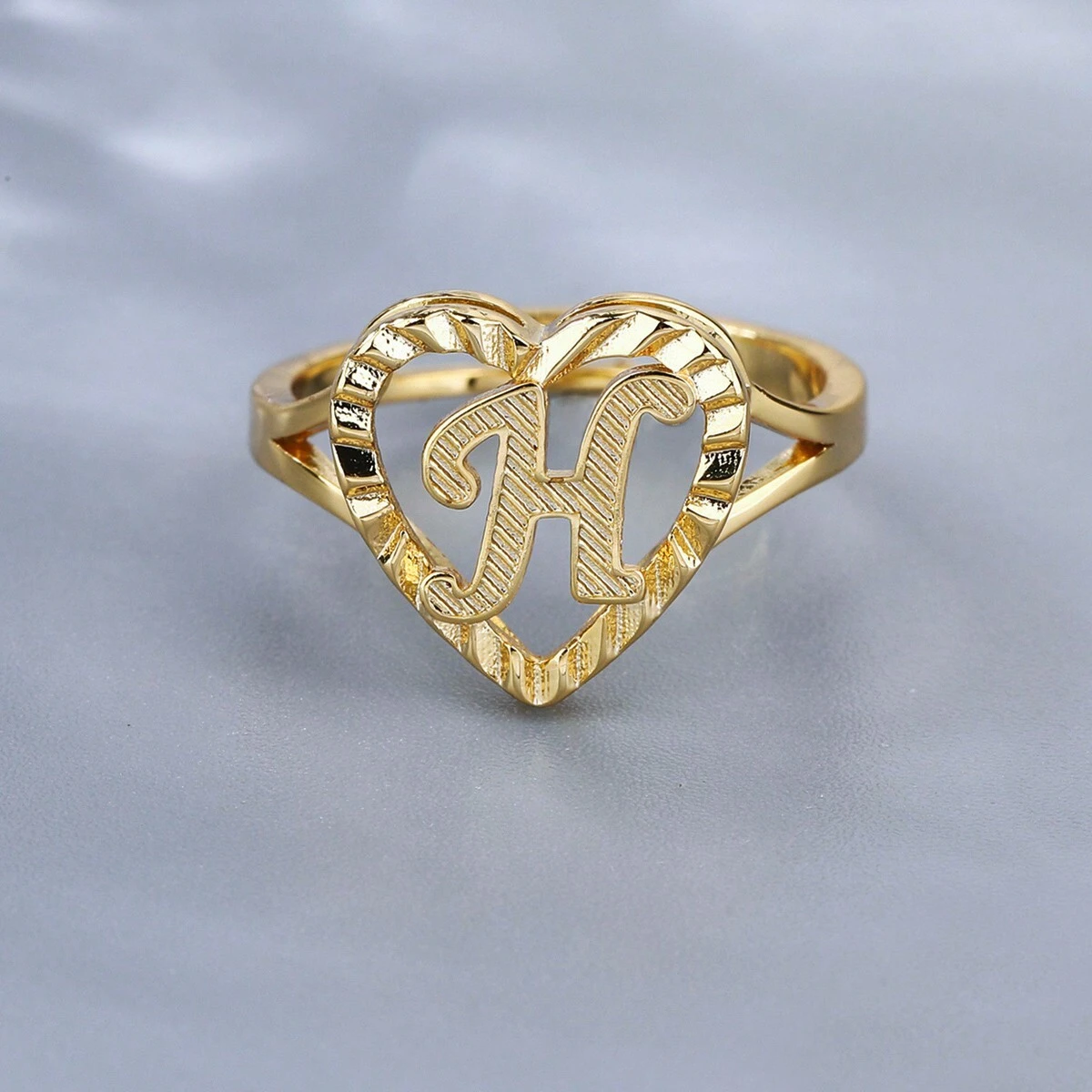 Heart Shaped Classic Personalized Custom Initial Ring