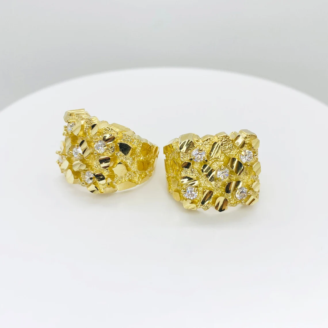 Gold Nugget Square Zirconia Ring Personalized Engraved Ring