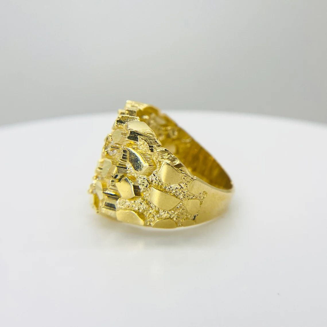 Gold Nugget Square Zirconia Ring Personalized Engraved Ring