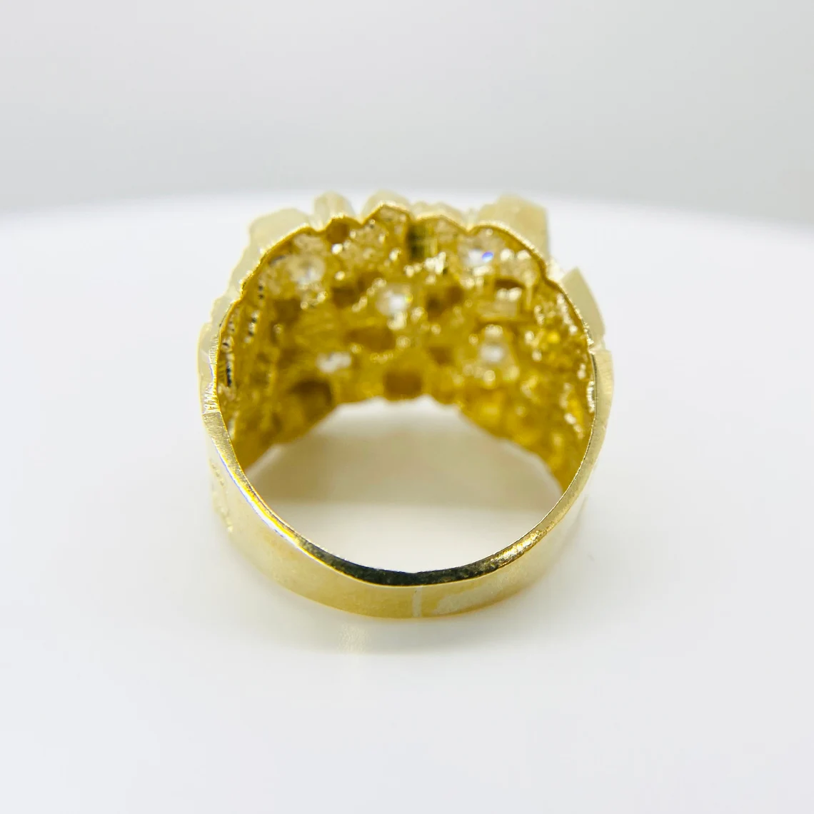 Gold Nugget Square Zirconia Ring Personalized Engraved Ring