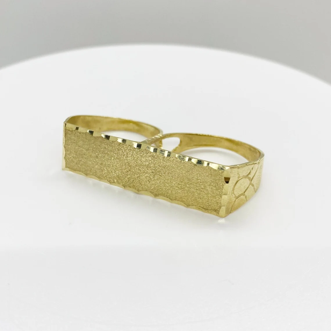 Solid Two Finger Classic Gold Plated Nugget Ring