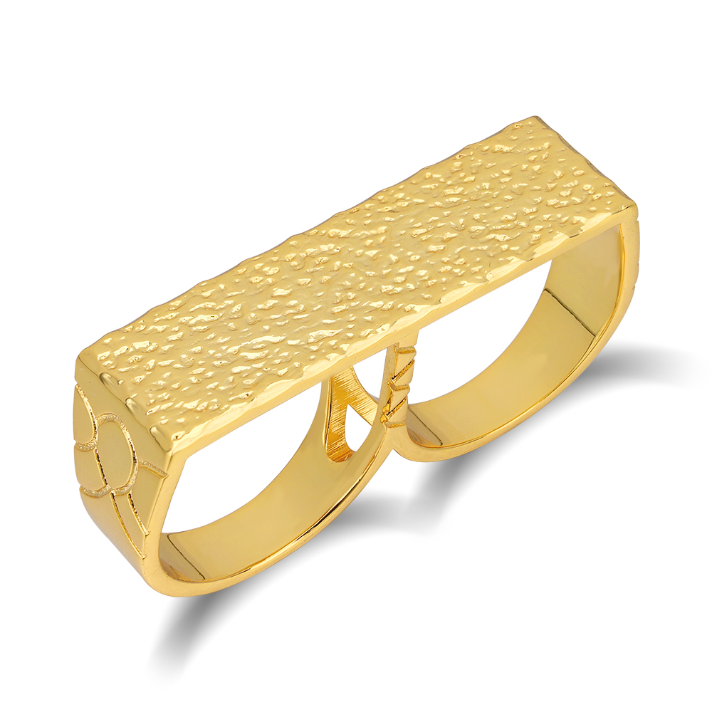 Solid Two Finger Classic Gold Plated Nugget Ring