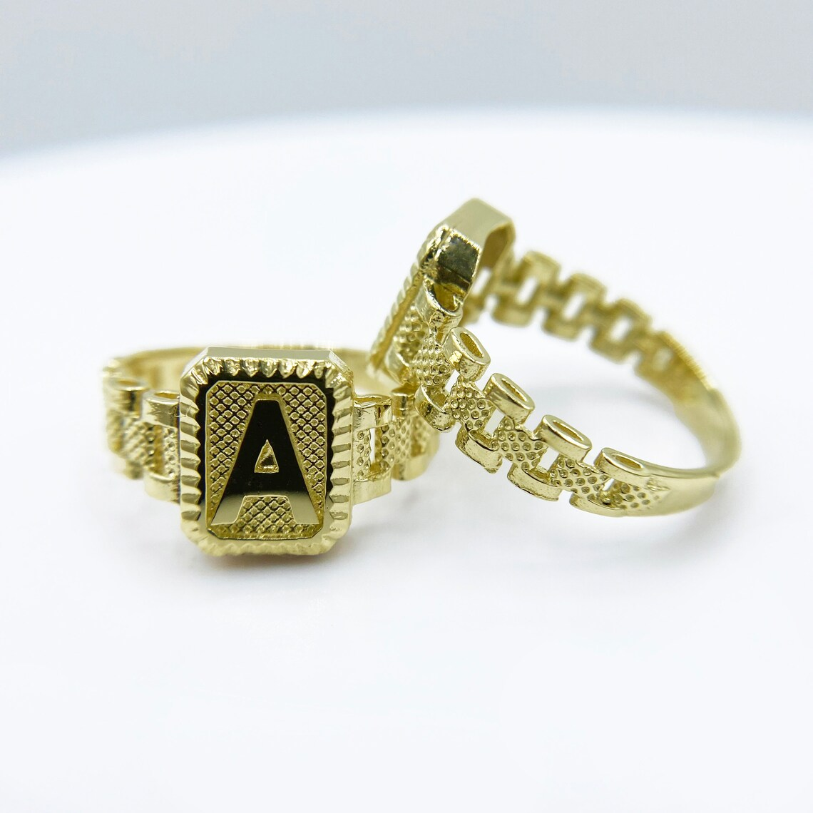 Gold Square Initial Letter Alphabet Ring Personalized Letter Ring