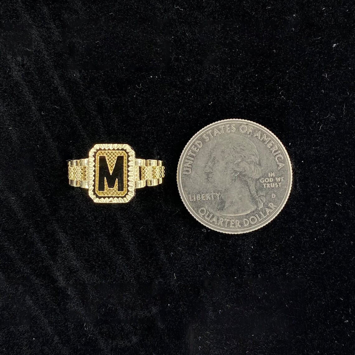 Gold Square Initial Letter Alphabet Ring Personalized Letter Ring