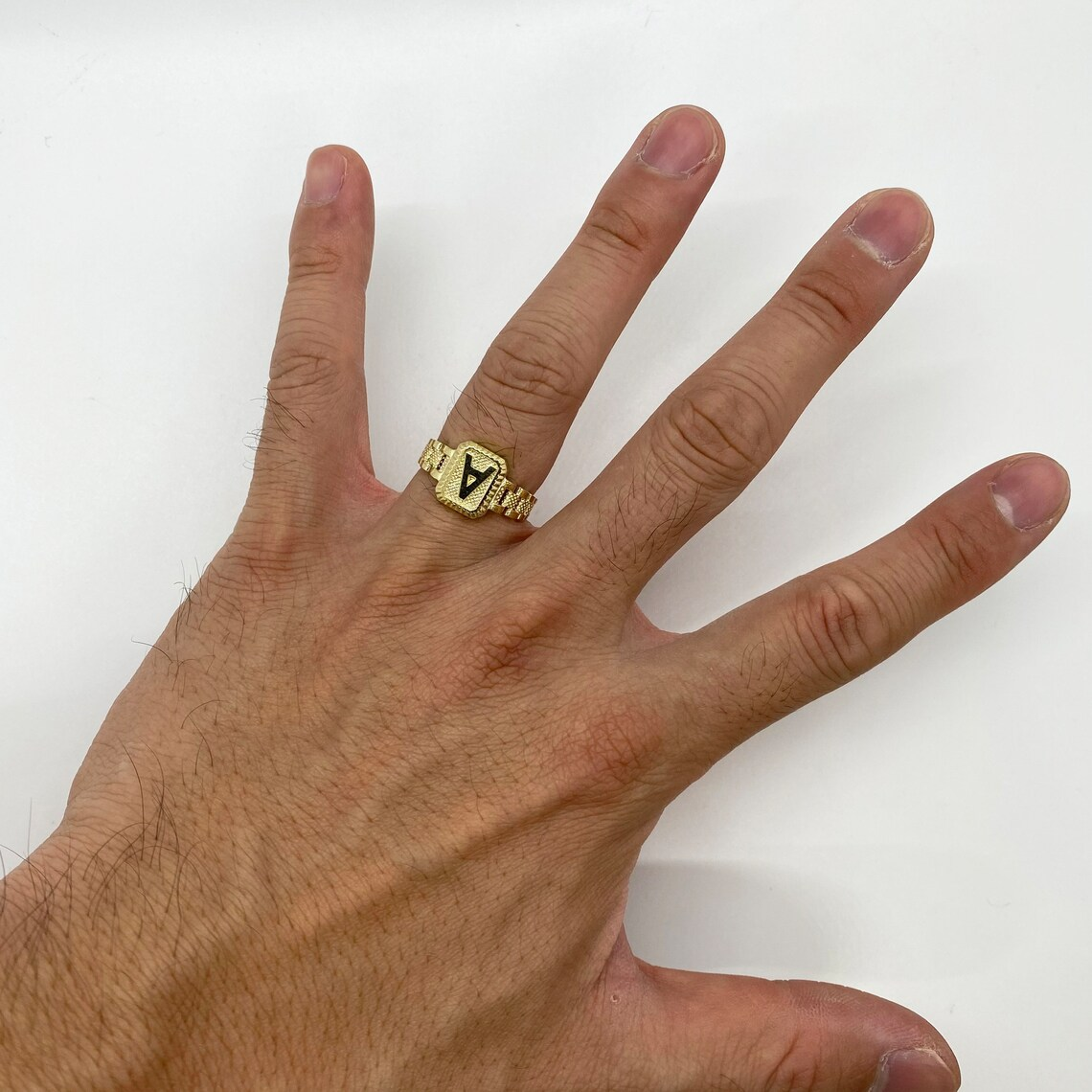 Gold Square Initial Letter Alphabet Ring Personalized Letter Ring