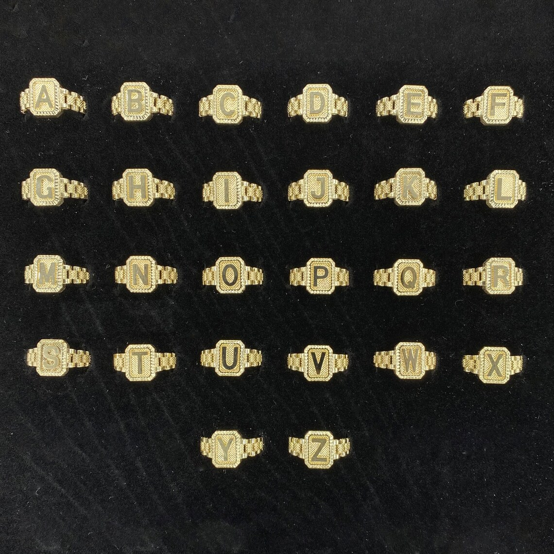Gold Square Initial Letter Alphabet Ring Personalized Letter Ring