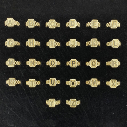 Gold Square Initial Letter Alphabet Ring Personalized Letter Ring