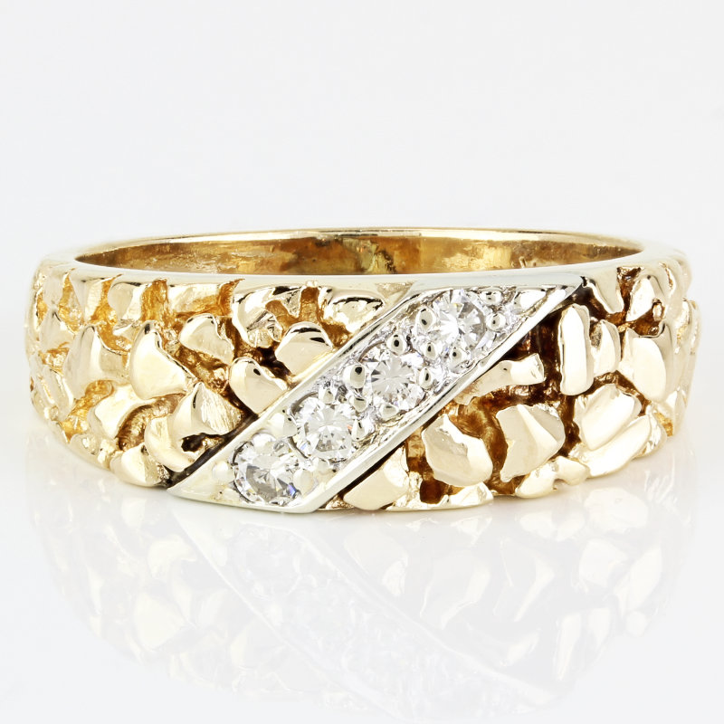 Yellow Gold Plated Nugget Diamond Ring Personalized Engraved Ring
