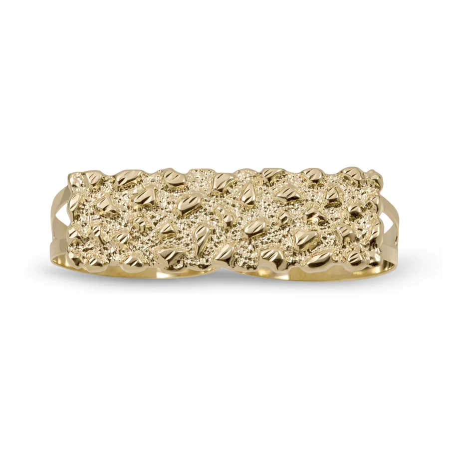Gold Plated Nugget Two Fingers Ring Personalized Engraved Ring